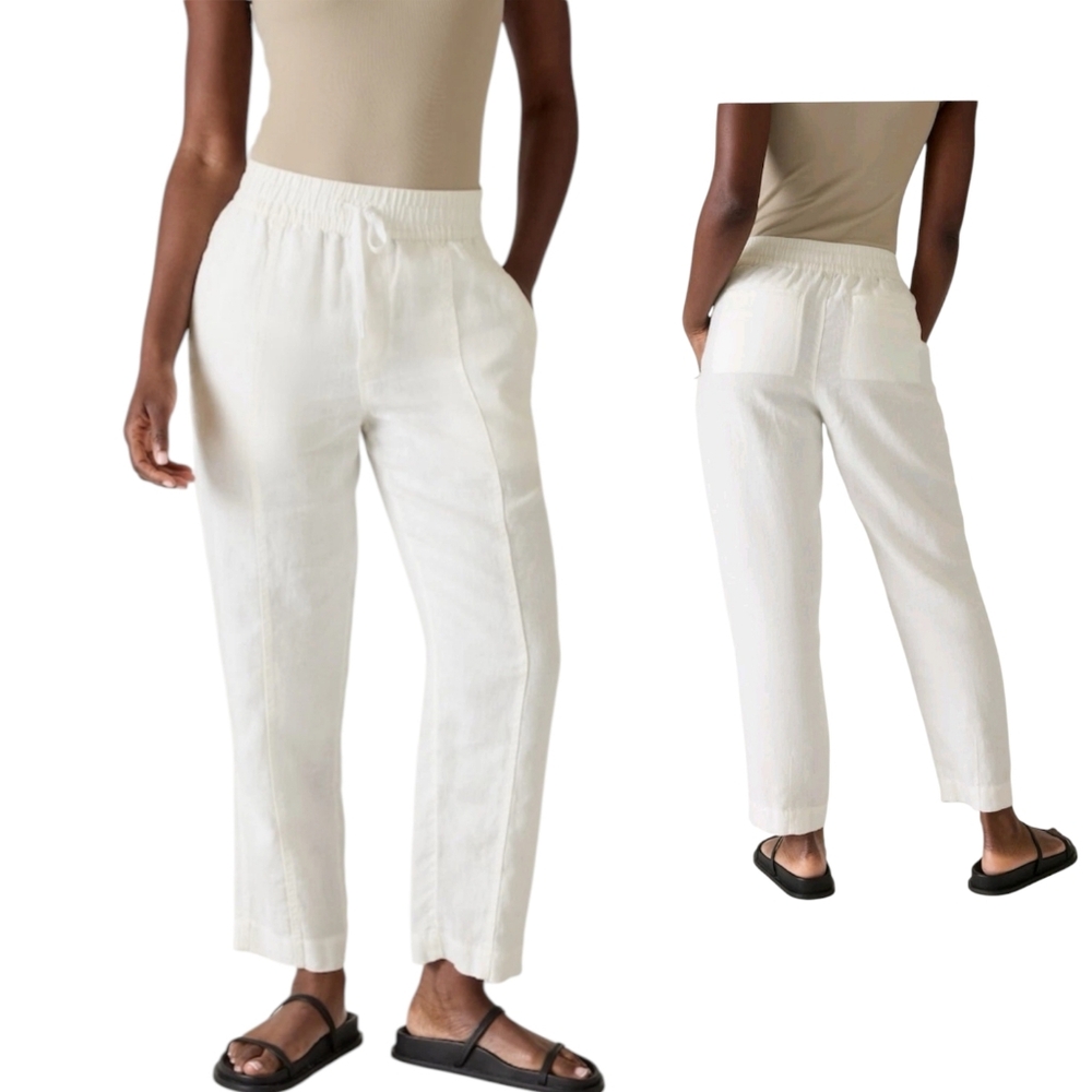 Athleta Retreat 100% Linen Ankle Pants White Drawstring Size SP